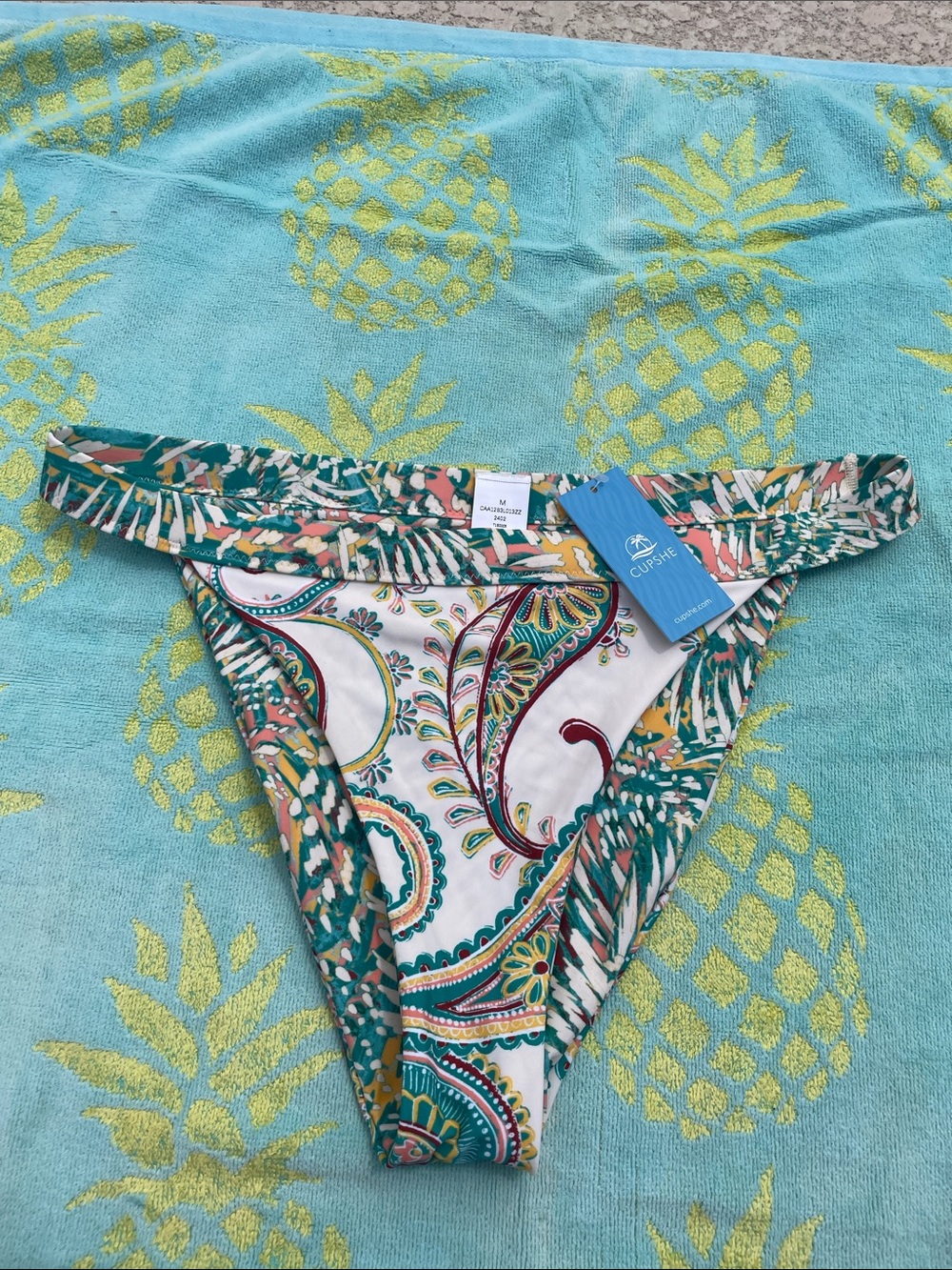 Cupshe Teal Coral Mustard Floral Reversible Bikini Bottoms. 2 in one! Beach SZ M